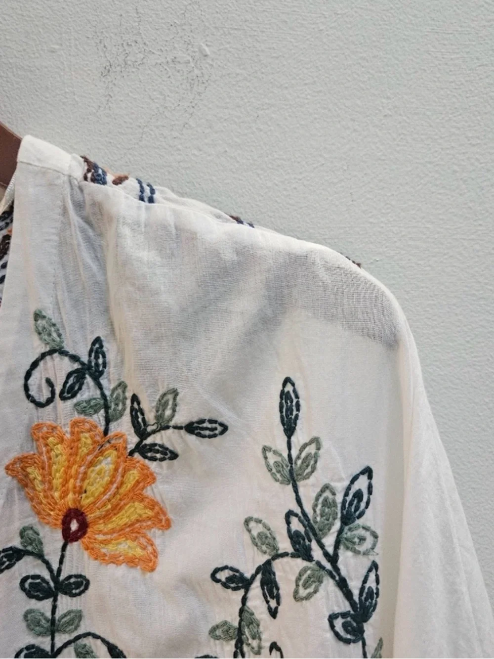 Zara Women's Embroidered Floral Kimono Crop Top Size XL White Boho Cottage - Picture 7 of 11